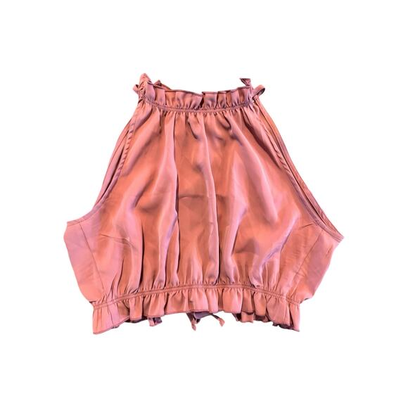 SHEIN Pink Tie Back Crop Top Size Small Halter Style Sleeveless Ruffle Hem Shirt - Picture 2 of 8